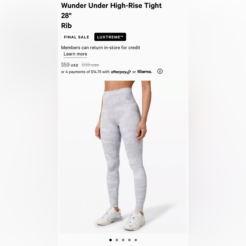 Lululemon High-Rise Wunder Under Tight Rib 28” Size 14 NWOT